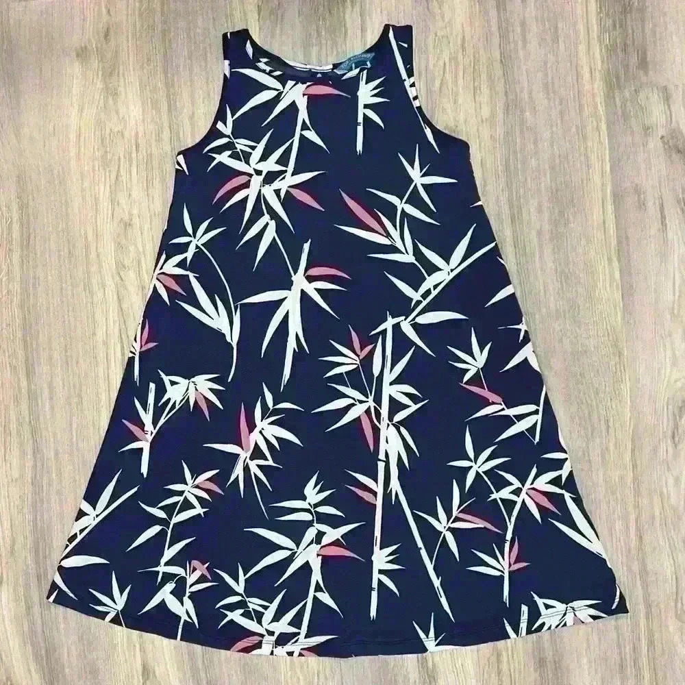 Tori Richard Honolulu USA Mini Shift Dress Pullover Navy Floral Stretch Size XXS